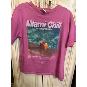 Zara Girls Short Sleeve Topical Miami Chill Graphic T-Shirt Magenta Size 12-13